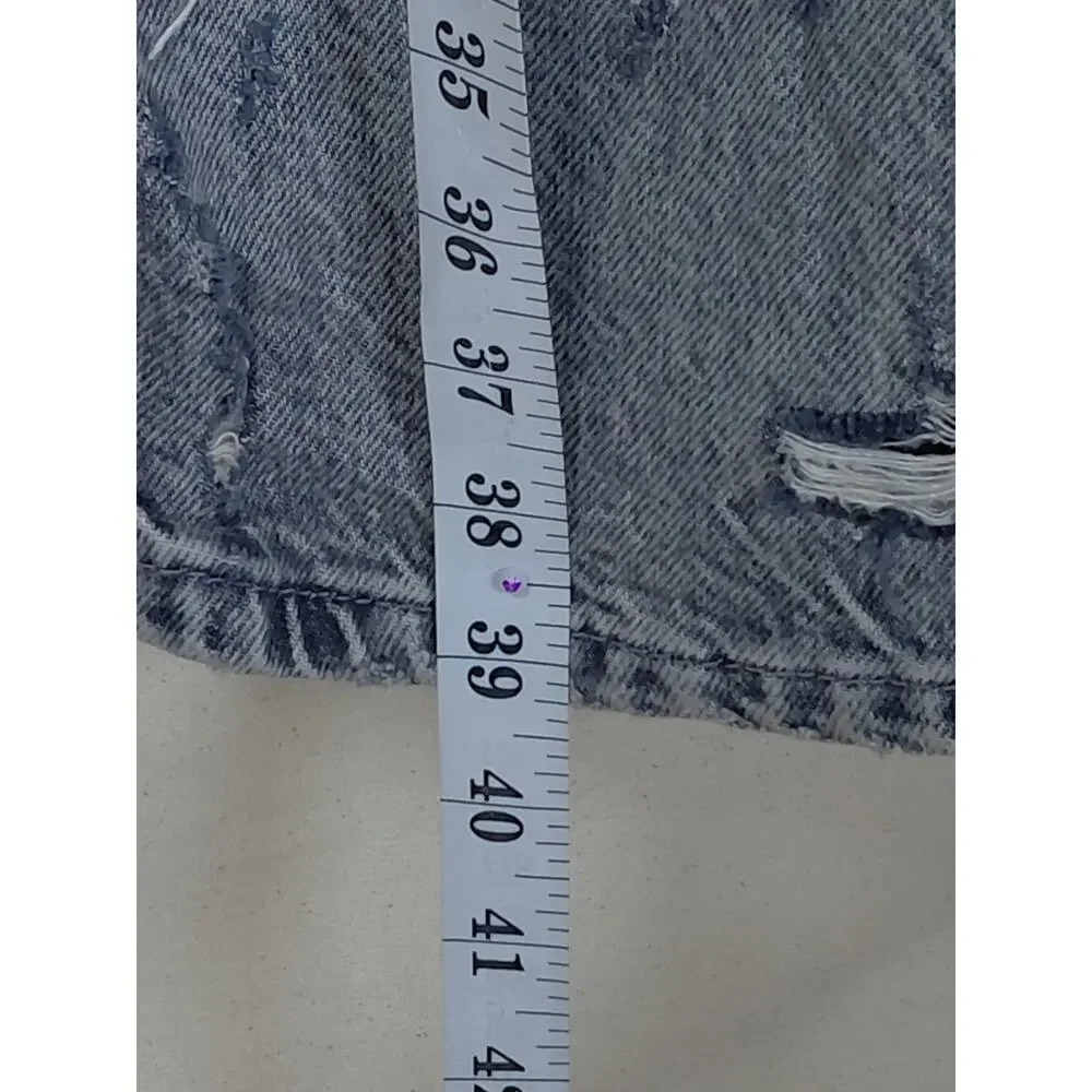 Zara Gray Acid Wash Distressed Button Fly Straight Leg Jeans Women Size 2